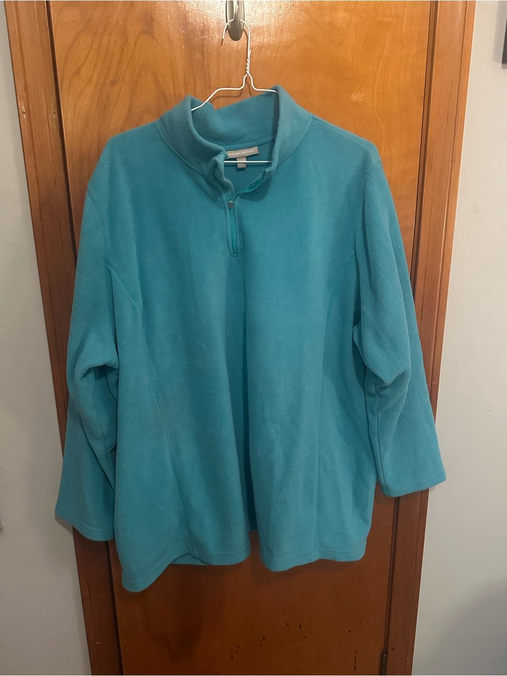 Woman Within Turquoise Quarter-Zip Fleece Pullover